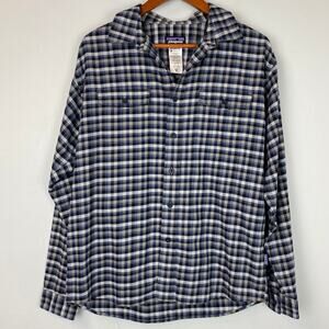 Patagonia Blue Grey Plaid Organic Cotton Flannel Shirt Mens Medium